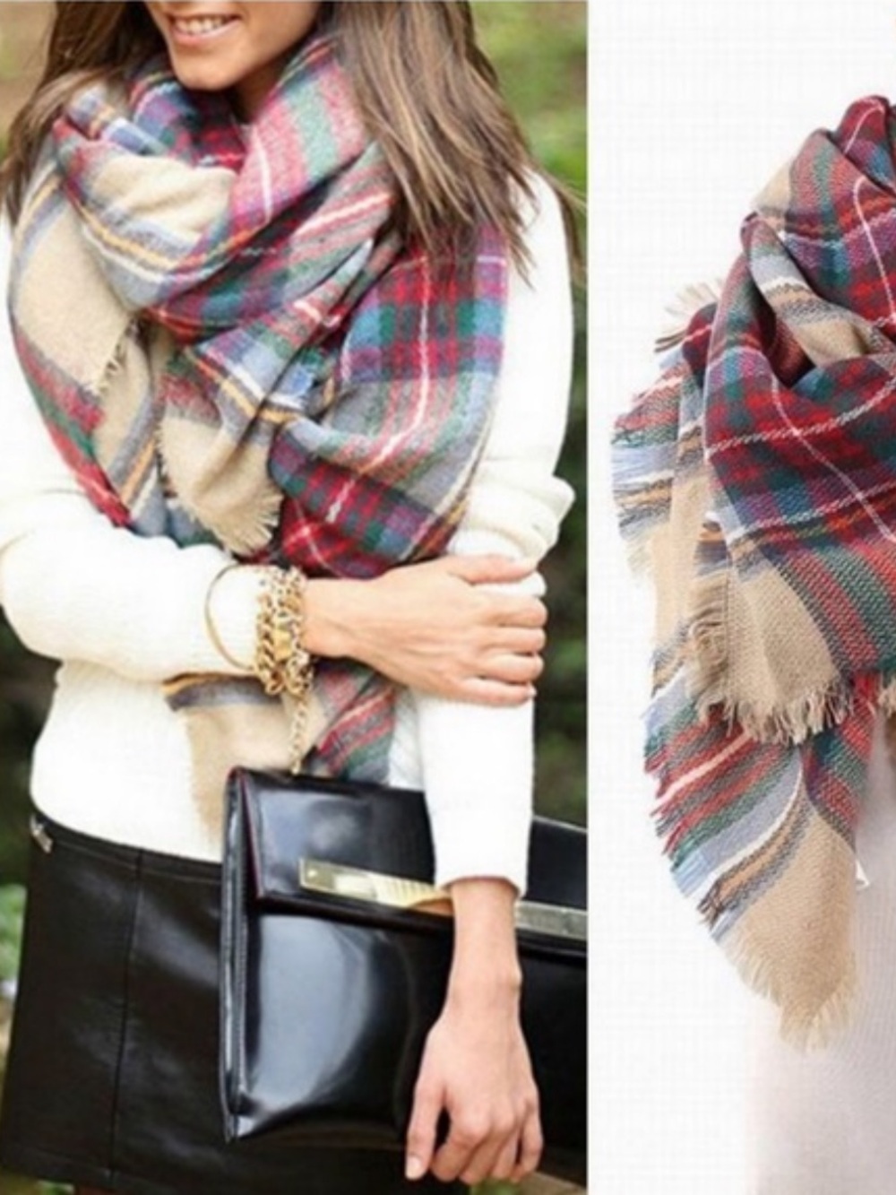 Large tartan plaid blanket scarf
